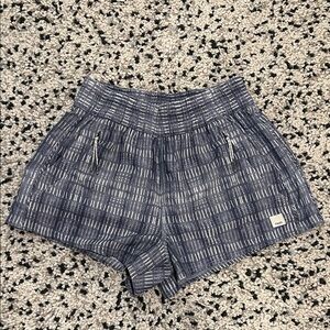 Vuori Women's Dash Shorts in pale blue shibori print